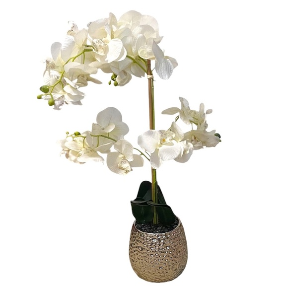 Artificial Orchid Flower Blooms, White, Includes Durable Metal Pot‎ - Picture 1 of 7
